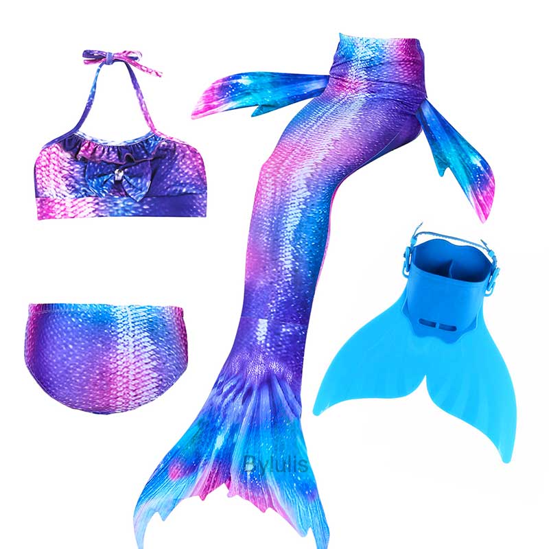ชุดว่ายน้ำเด็กผู้หญิง Spark Mermaid Tail 4 ชิ้นพร้อม Monofin สำหรับเด็ก 100-155 ซม สามารถใช้เป็นชุดปาร์ตี้วันเกิดหรือของขวัญคริสต์มาส Flipper สระว่ายน้ำเครื่องแต่งกายชุดเจ้าหญิง ราคาถูก สี สีฟ้า สี สีฟ้าไซส์ 8 ปี