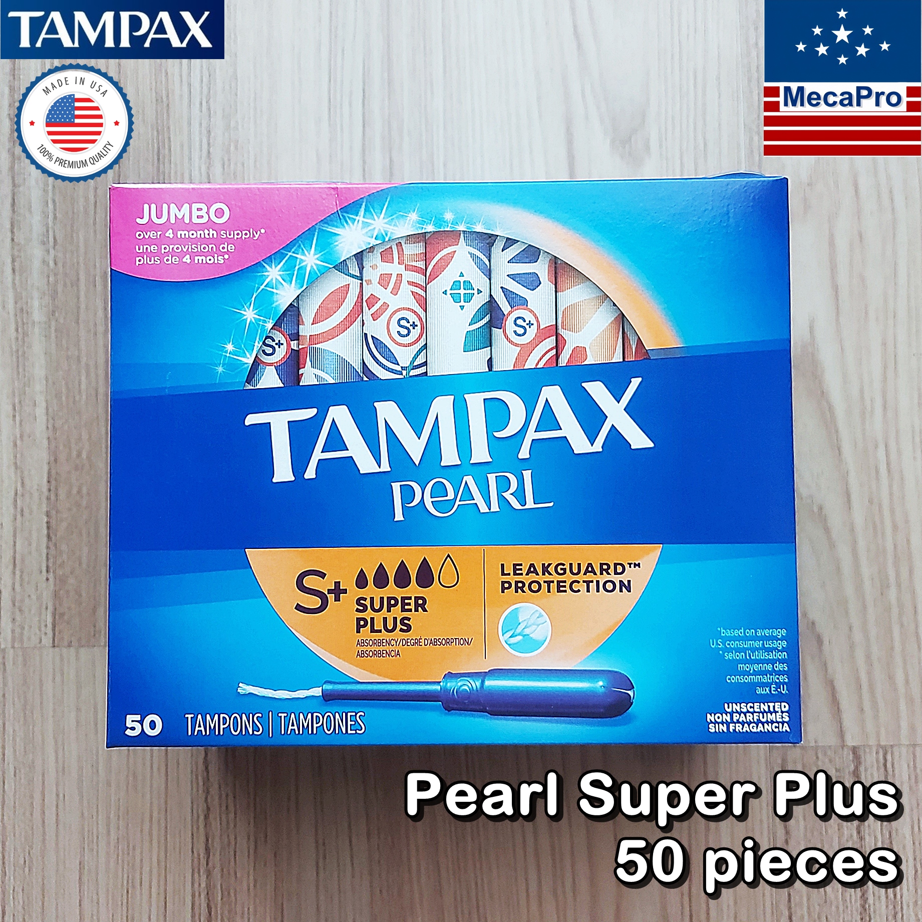 Tampax® Pearl Super Plus Plastic Tampons 50 pieces ผ้าอนามัยแบบสอด 50 ชิ้น (1 กล่อง) เหมาะกับวันมามาก
