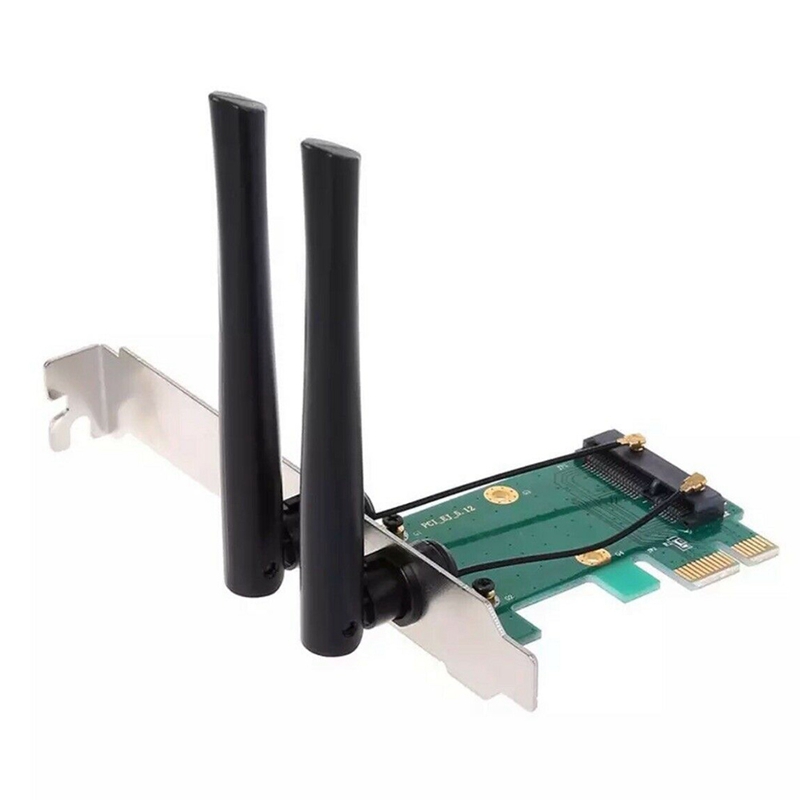 Wireless Card WiFi Mini PCI-E Express to PCI-E Adapter with 2 Antenna External for PC