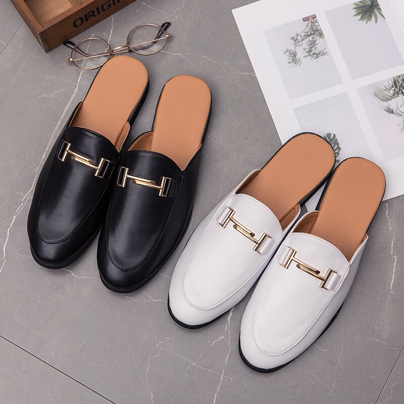 【CW】 Half Shoes For Men Dress Shoes Outdoor Mules Homme Leather Loafers ...