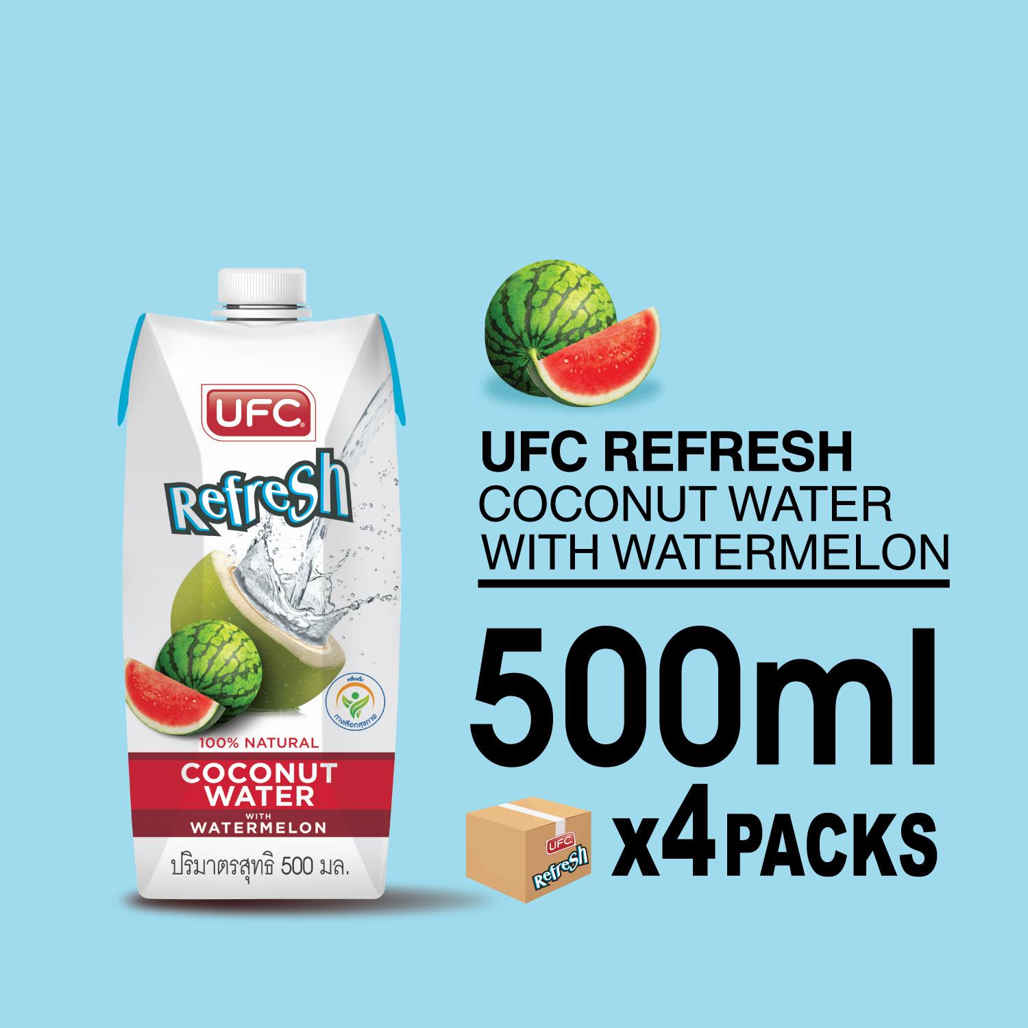 UFC Refresh Coconunt Water –Watermelon ยูเอฟซี รีเฟรช น้ำมะพร้าวผสมน้ำแตงโม 500 มิลลิลิตร x 4 กล่อง