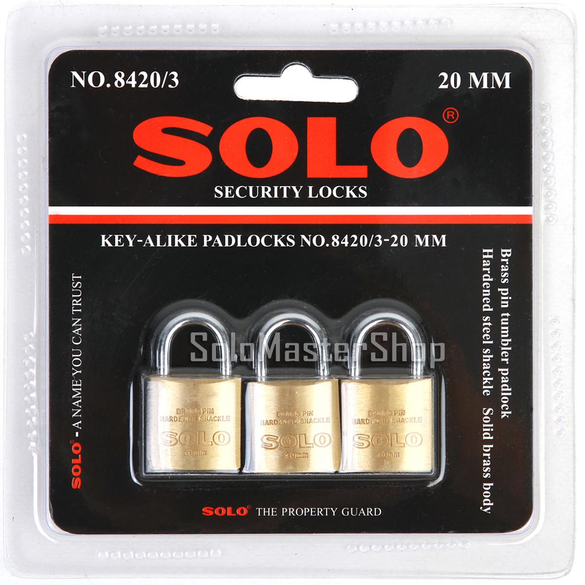 SOLO กุญแจล็อคกระเป๋า กระเป๋าเดินทาง ล็อคเกอร์ แบบคีย์อะไลค์ (พกกุญแจดอกเดียวใช้ไขได้ทุกตัว) 3 ตัว/ชุด ขนาด 20 มม. No.8420/3 - ของแท้ พร้อมส่ง