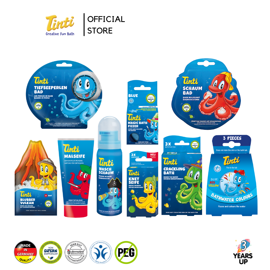 TINTI® ชุดสบู่เด็ก แชมพูเด็ก และของเล่นอาบน้ํา ไร้สารเคมี ผลิตที่เยอรมนี Genius Set สบู่ทำฟอง บาธบอมบ์ ของใช้สำหรับเด็ก baby kid soap toys