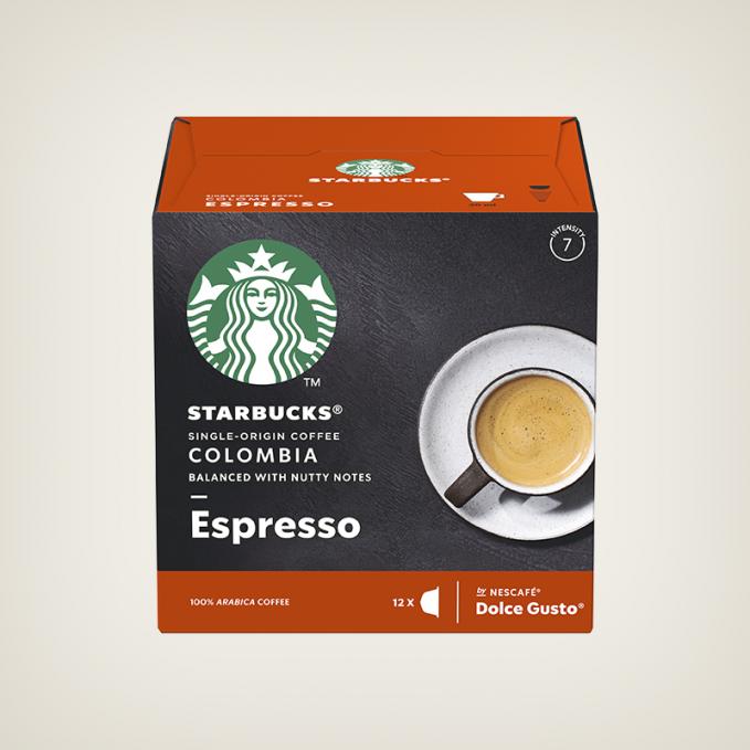 STARBUCKS® SINGLE-ORIGIN -- COLOMBIA --® BY NESCAFÉ® DOLCE GUSTO®Nutty and floral with extraordinary cup balance and tons of complexity.