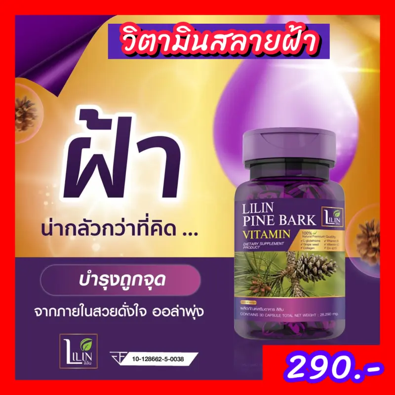 ภาพสินค้า1แถม1 LILIN Vitamin ลิลิน วิตามิน แก้ฝ้า จบปัญหา ฝ้า กระ จุดด่างดำ 1 กระปุก 30 แคปซูล แพคเก็จ จากร้าน Arunbeauti บน Lazada ภาพที่ 1