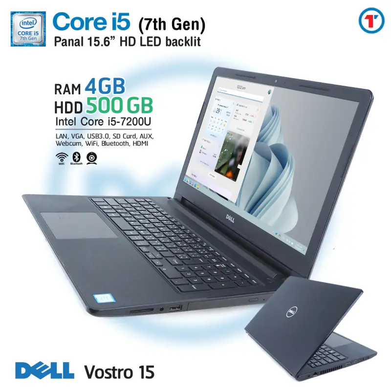 ภาพหน้าปกสินค้าโน๊ตบุ๊ค DELL Vostro 15 Core i5 GEN 7 ขนาด 15.6 นิ้ว - RAM 8 GB SSD 128-256 GB มีคีย์แป้นแยก กล้องหน้า Wifi-Bluetooth Refurbished laptop used notebook computer 2022 สภาพดี มีประกัน By Totalsolution จากร้าน Totalsolution บน Lazada