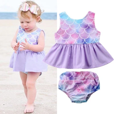Newborn Toddler Infant Baby Kids Girls Mermaid Tops Dress Shorts 2pcs Outfits