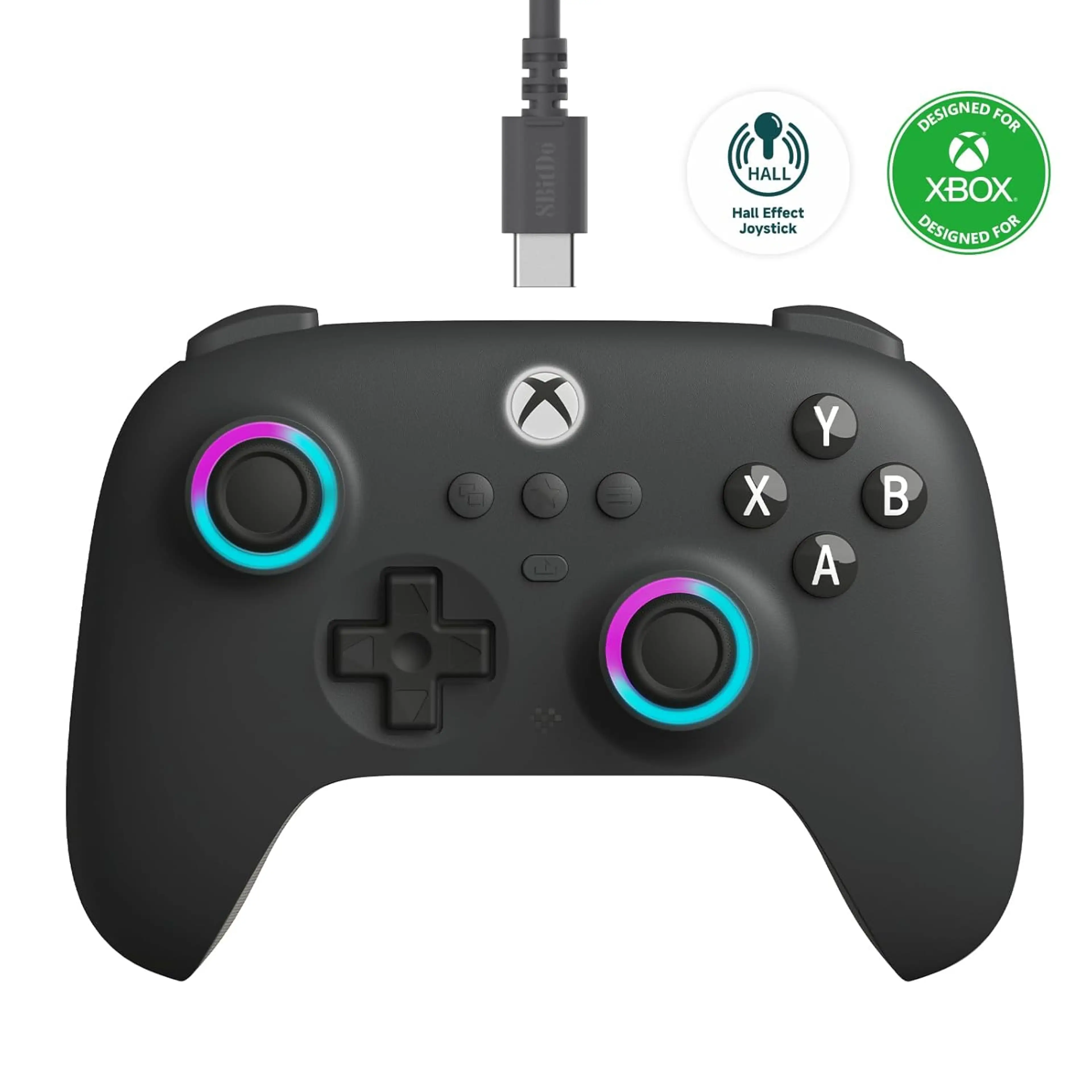 ≮419≯8BitDo Ultimate C Wired Controller สำหรับ X พร้อมจอยสติ๊ก Hall Effect และทริกเกอร์ Hall,RGB Lighting Fire Ring,เข้ากันได้กับ X Series X | S, X One,windows 10/11-ได้รับอนุญาตอย่างเป็นทางการ (สีเทาเข้ม)