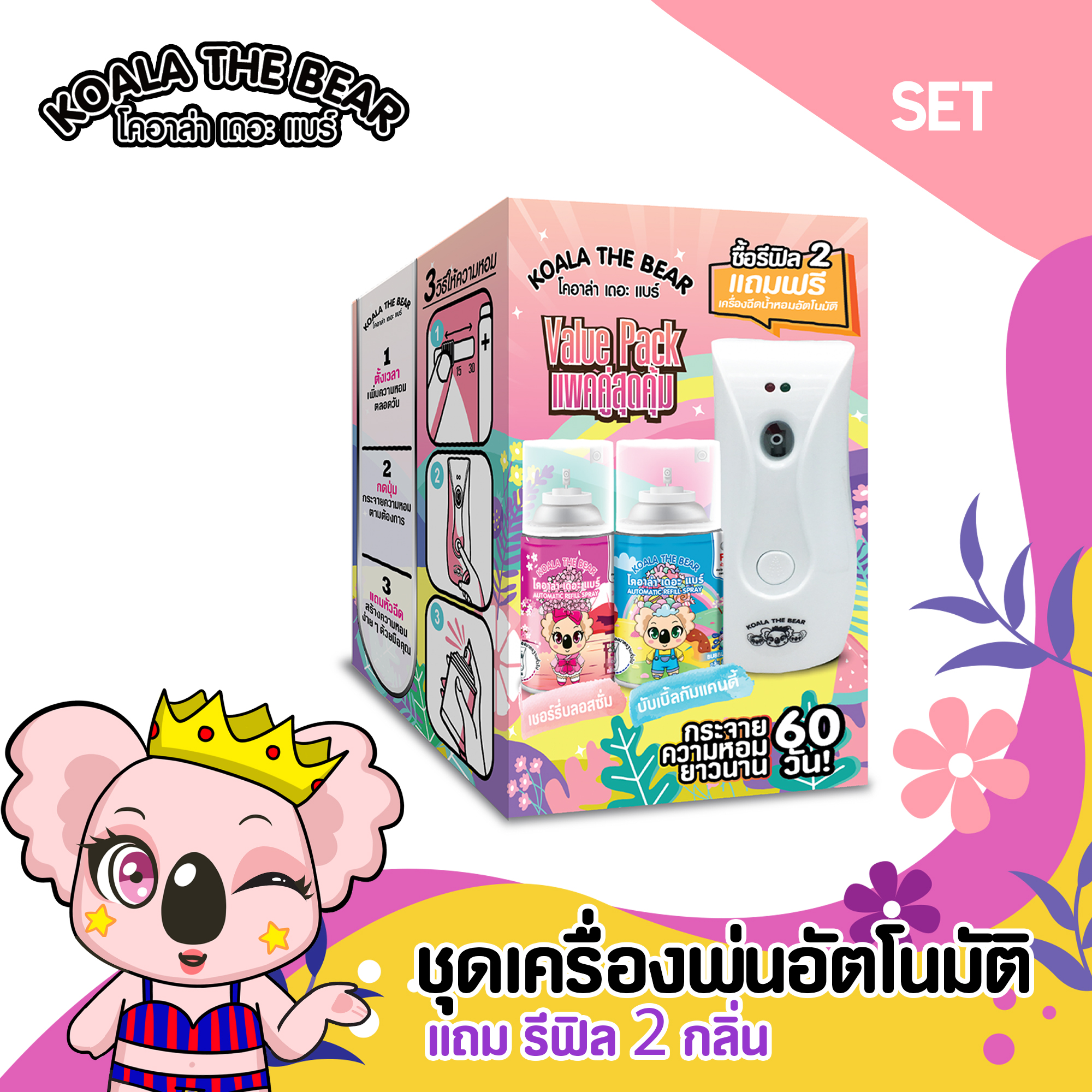 Koala The Bear ชุดเครื่องสเปร์ยปรับอากาศอัตโนมัติ+ รีฟิล 300ml. 2 กระป๋อง