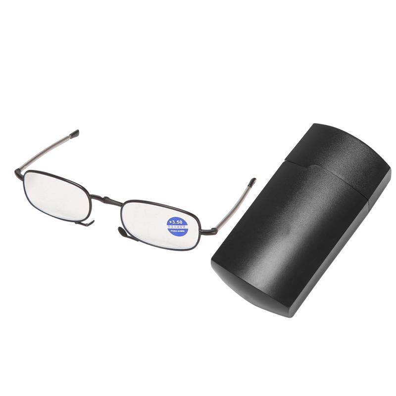 Giá bán Portable 1 Pairs of Compact Folding Reading Glasses with Mini Flip Top Carrying Case for Fashion Men and Women Rotation Eyeglass +3.5 Black