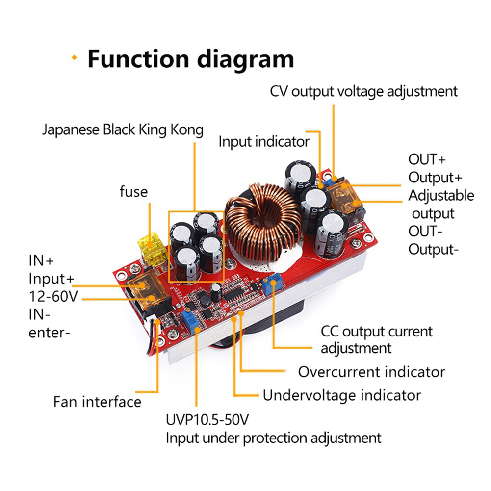 KONLU 1800W 40A DC to DC Step-up Converter Boost Power Supply Module IN ...