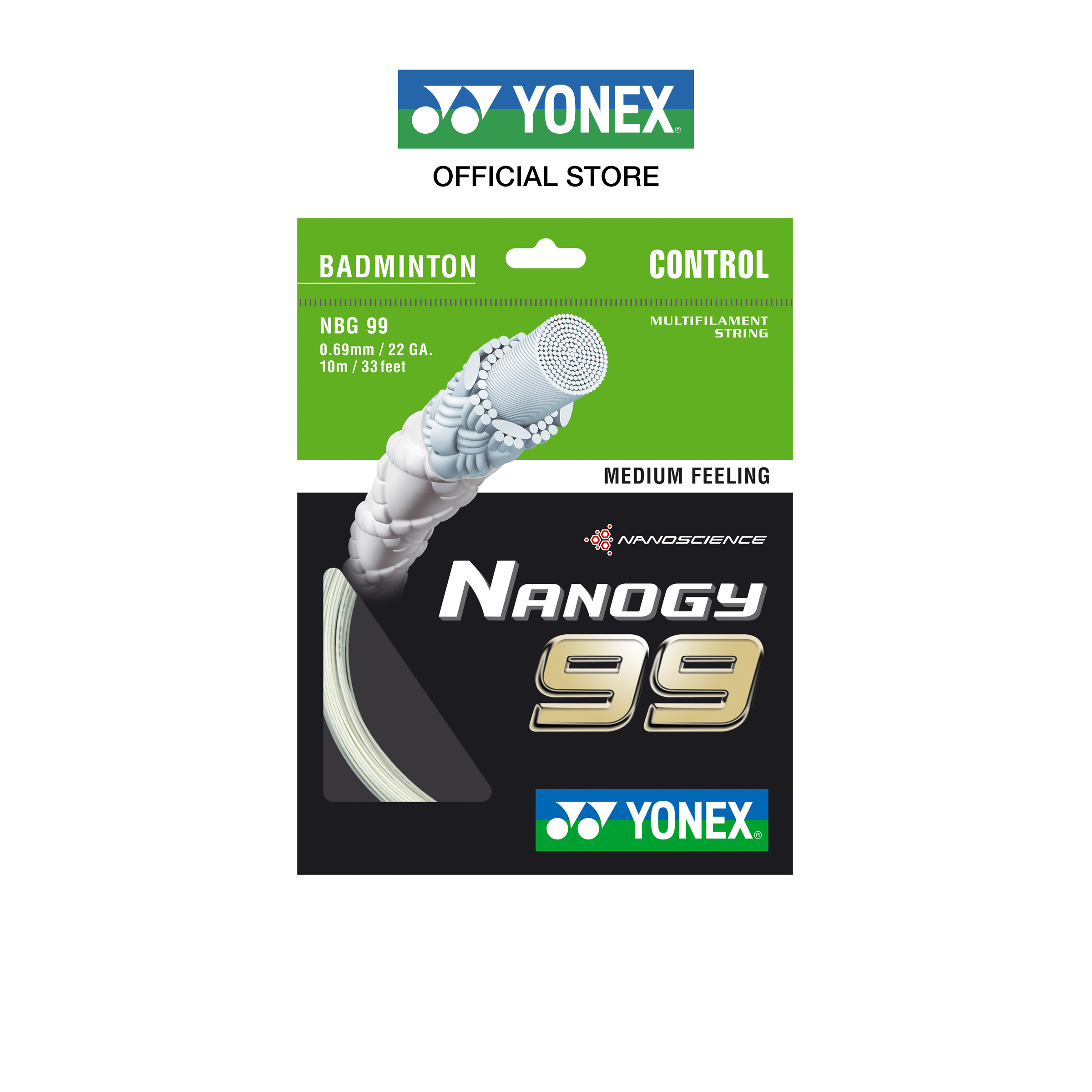 YONEX รุ่น NANOGY 99 เอ็นแบดมินตัน  ขนาดเส้นแนวตั้ง 0.69 มม. ผลิตประเทศญี่ปุ่น เคลือบไนลอนพิเศษให้คอนโทรลสูงสุด