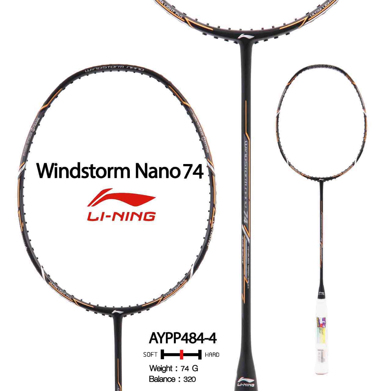 Lining Racket 4s LI-NING ไม้แบดมินตัน รุ่น WINDSTORM NANO 74 (AYPP484-4S) BLACK/SILVER ...