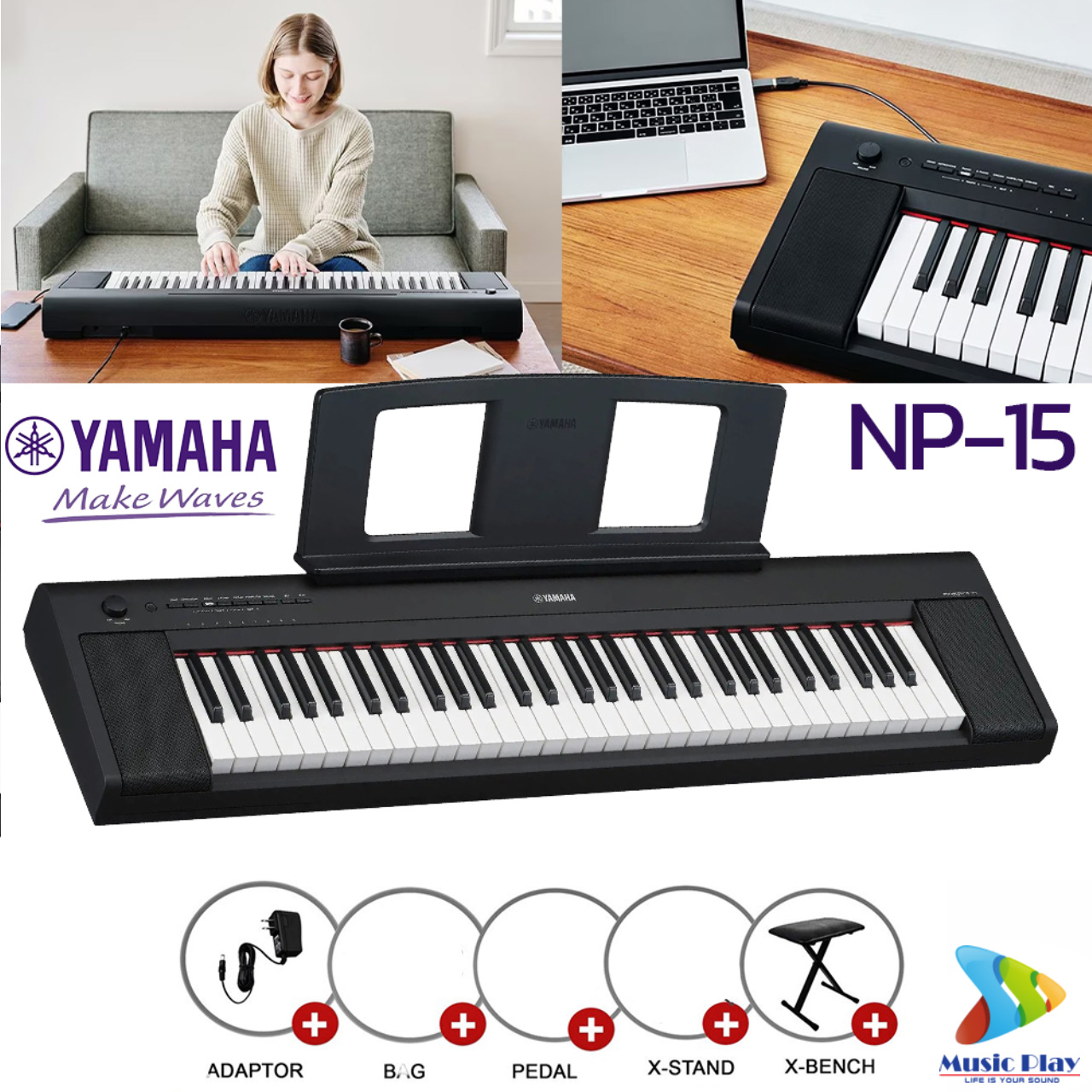 เปียโนไฟฟ้า 61 คีย์ Yamaha Piaggero NP-15 (แทน NP-12) เปียโนไฟฟ้า ...