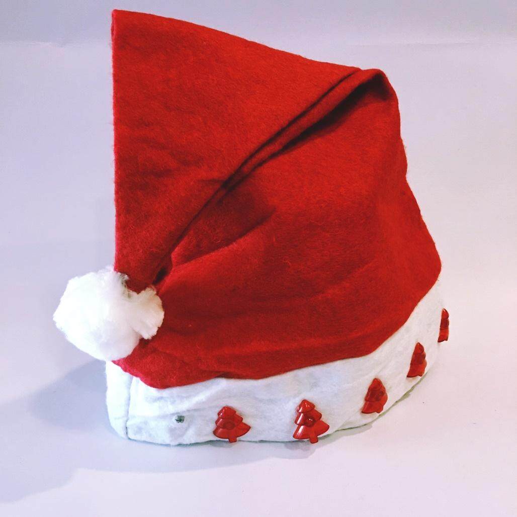 VIDA552 (2 ใบ) หมวกคริสมาสต์ หมวกซานตาครอส หมวกซานต้า มีไฟ ลายต้นสน ผ้าใยสำลี ต้นคริสมาสต์ หมวกแฟนซี หมวกสามเหลี่ยม หมวกผ้า ใยสำลี หมวกการแสดง หมวกปาร์ตี้ คริสมาสต์ ปีใหม่ สีแดง