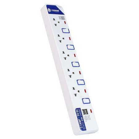 Toshino Power Strip ET-915USB ปลั๊กไฟสำหรับเครื่องใช้ไฟฟ้าในบ้าน/คอมพิวเตอร์ มาตรฐาน มอก. มี 5 ช่อง/5 สวิทซ์/2USB/ยาว 3 เมตร รับประกันศูนย์ 1 ปี