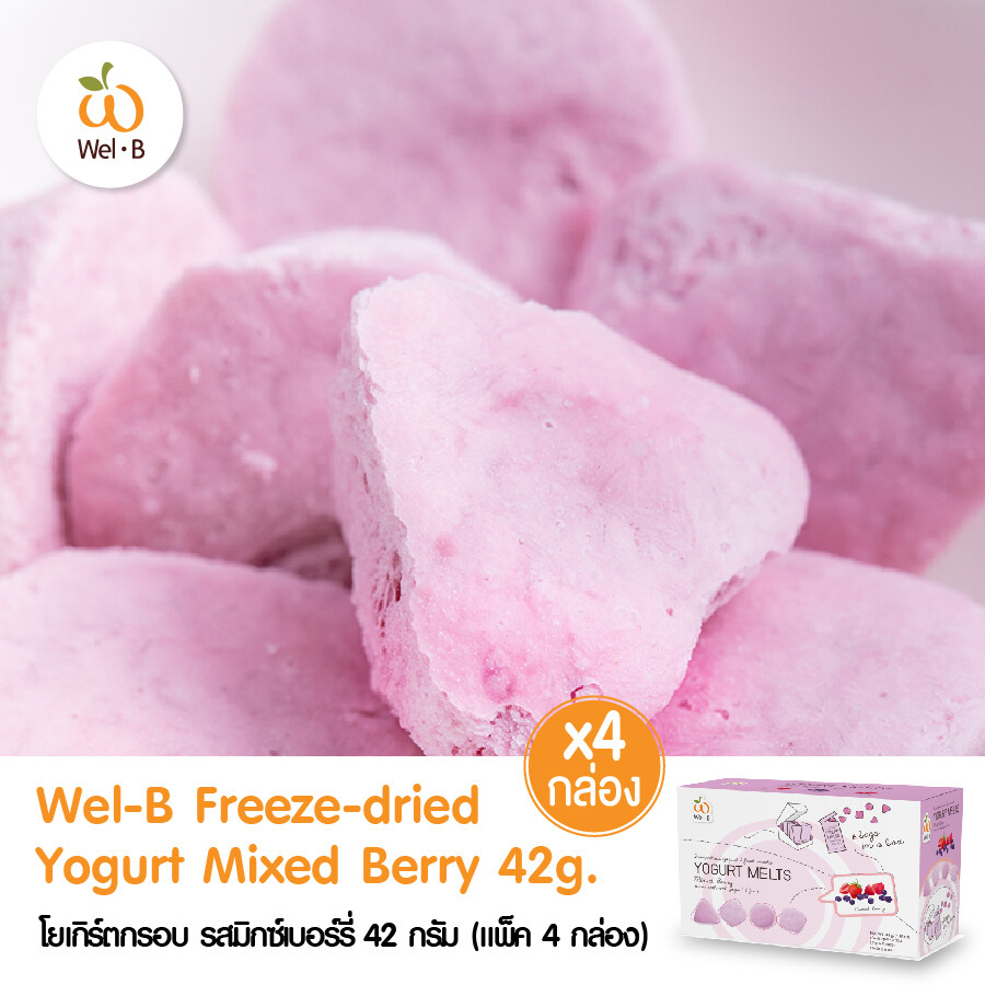 ราคา Wel-B Freeze-dried Yogurt Mixed Berry 42g. (โยเกิร์ตกรอบ รสมิกซ์เบอร์รี่ 42 กรัม) (แพ็ค 4 กล่อง) - ขนม ขนมเด็ก ขนมสำหรับเด็ก ขนมเพื่อสุขภาพ ฟรีซดราย ไม่มีน้ำมัน ไม่ใช้ความร้อน มีประโยชน์ มีจุลินทรีย์ ช่วยระบาย ช่วยย่อย ย่อยง่าย ไม่ติดคอ ละลายง่าย