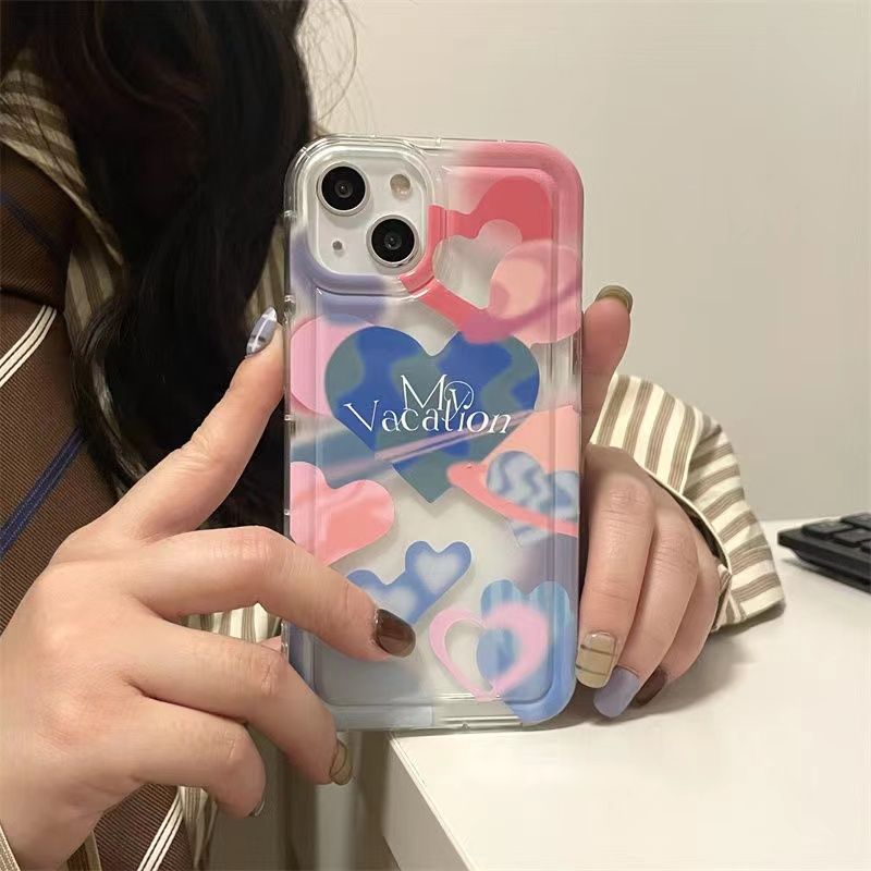 For IPhone 14 Pro Max IPhone Case Thickened TPU Soft Case Clear Case Shockproof Pink Pink and Blue Heart Compatible with For IPhone 13 Pro Max 12 11