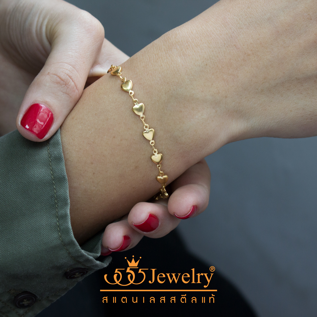 555jewelry สร้อยข้อมือแฟชั่น สแตนเลสสตีล สำหรับผู้หญิง ดีไซน์เรียบ ลายหัวใจ รุ่น MNC-BR263 - สร้อยข้อมือผู้หญิง สร้อยข้อมือแฟชั่น (BR5)