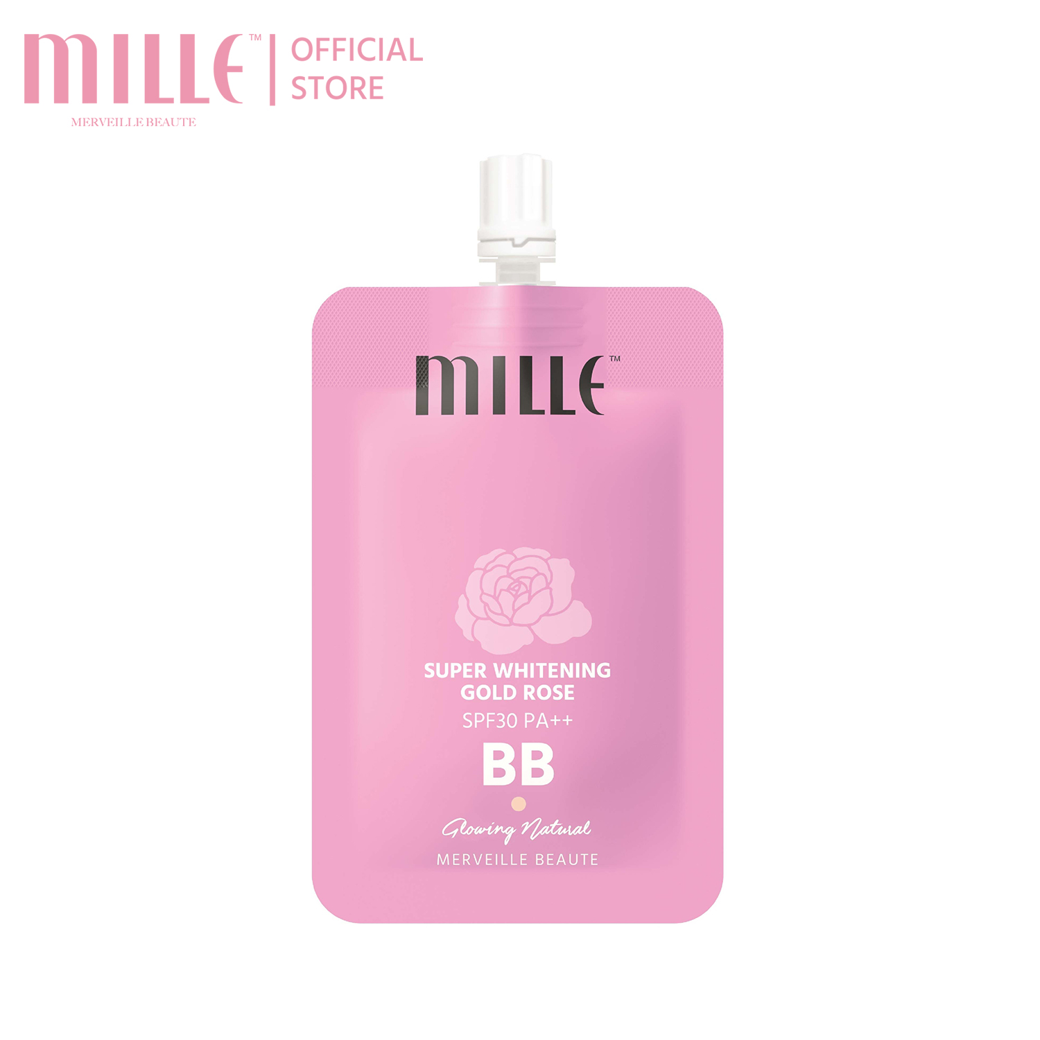 Mille บีบีครีมซองชมพู Super Whitening Gold Rose BB Cream 7g.