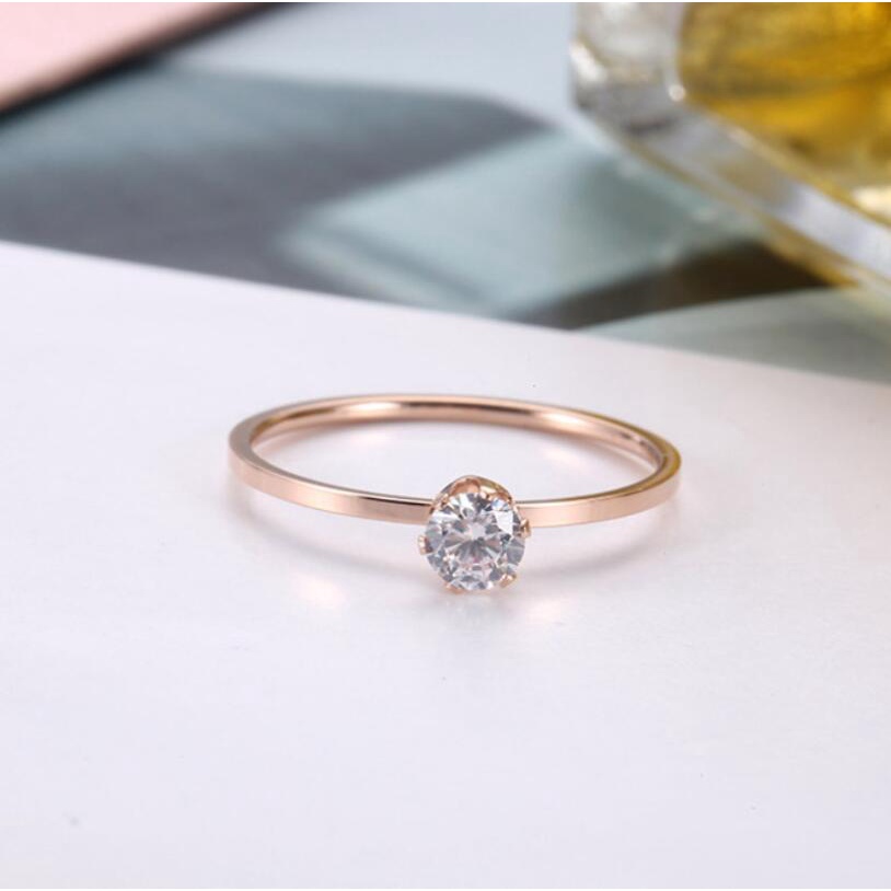 bingo Women's rose gold zircon stainless steel ring - zijie134n - ThaiPick