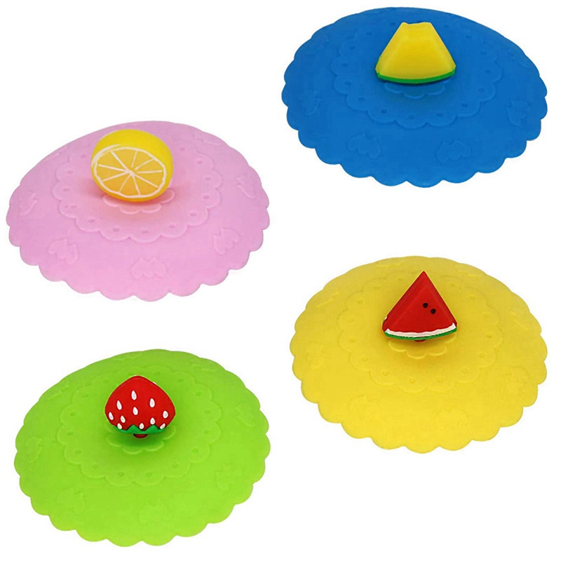 Food Grade Silicone Cup Lids, Anti-Dust Creative Fruit Glass Cup Cover Coffee Mug Suction Airtight Seal Lid Cap(4Pcs)