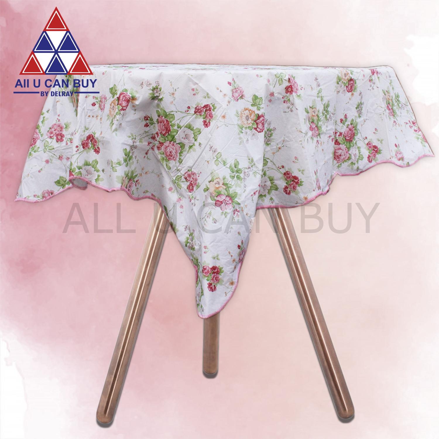 ALL U CAN BUY ผ้าปูโต๊ะ ผ้าคลุมโต๊ะสี่เหลี่ยม ผ้าปูโต๊ะขนาดใหญ่ ผ้าปูโต๊ะกันน้ำ ผ้าปูโต๊ะลายดอกไม้สีชมพู