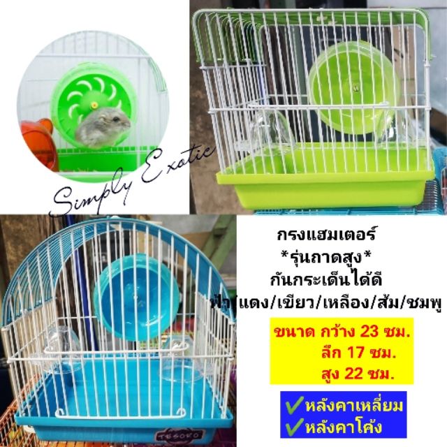 ส่งฟรี กรงแฮมสเตอร์พกพา กรงสำหรับแฮมเตอร์ พร้อมอุปกรณ์ครบชุด (รุ่นถาดสูง) หลังคาเหลี่ยม,เขียว เก็บเงินปลายทาง