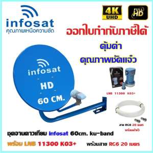 ชุดจานดาวเทียม INFOSAT 60CM. + LNB 11300 k03+ พร้อมสาย 20เมตร ชุดจานดาวเทียม INFOSAT 60CM. + LNB 11300 k03+ พร้อมสาย 20เมตร