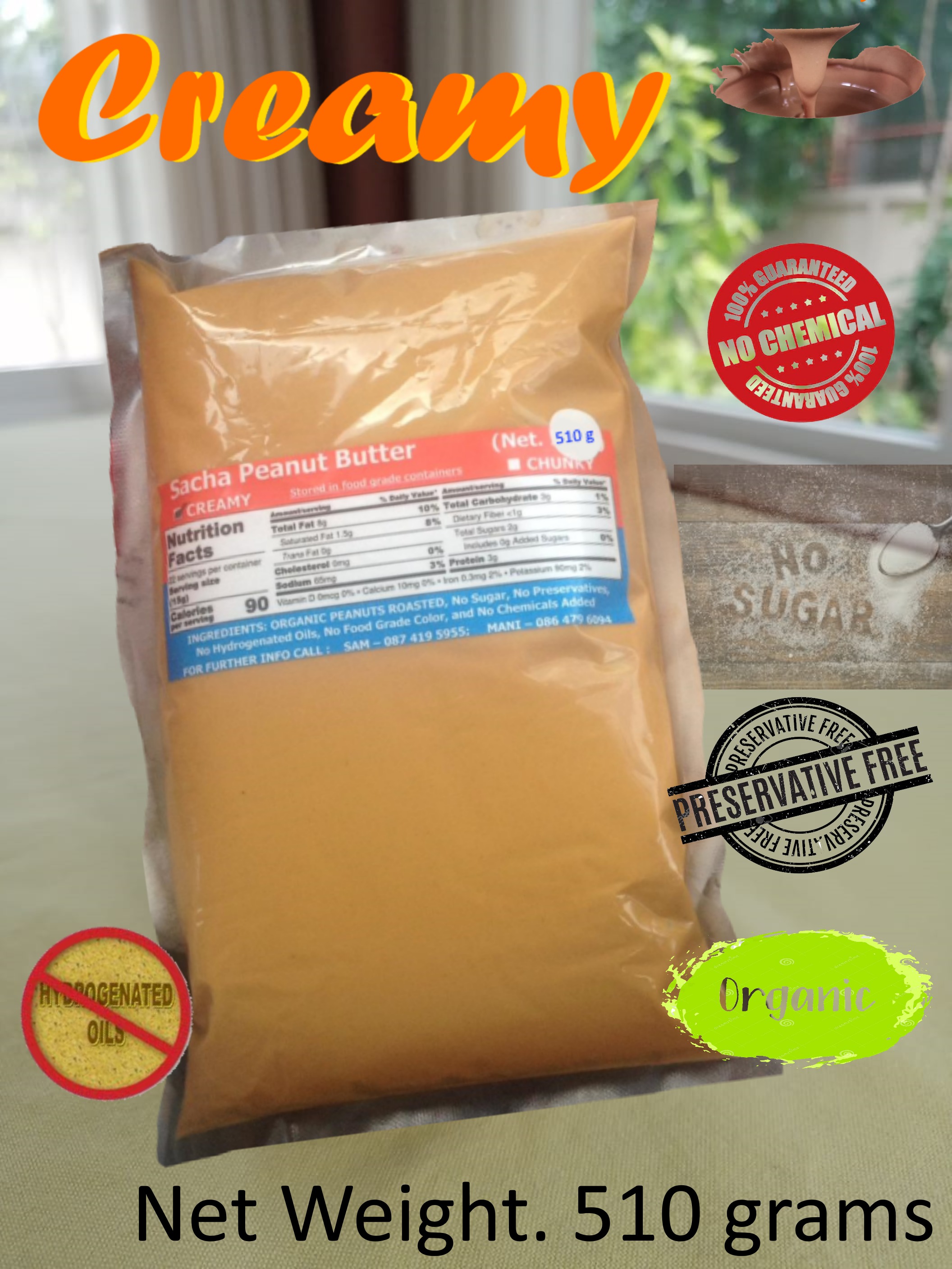 Sacha Peanut Butter (Creamy) All Natural Organic (510 grams) - Free Delivery, ซาช่า-เนยถั่ว (ส่งฟรี)