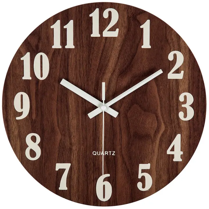 12 Inch Night Light Function Wooden Wall Clock Vintage Rustic Country Tuscan Style For Kitchen Office Home Silent Non Ticking Large Number Battery Operated Indoor Clocks Lazada