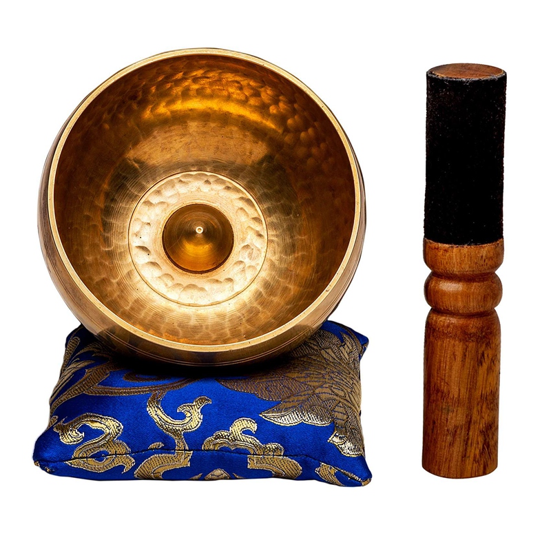 Tibetan Singing Bowl Set with New Dual-End Striker&Cushion Handcrafted for Meditation Healing and Mindfulness