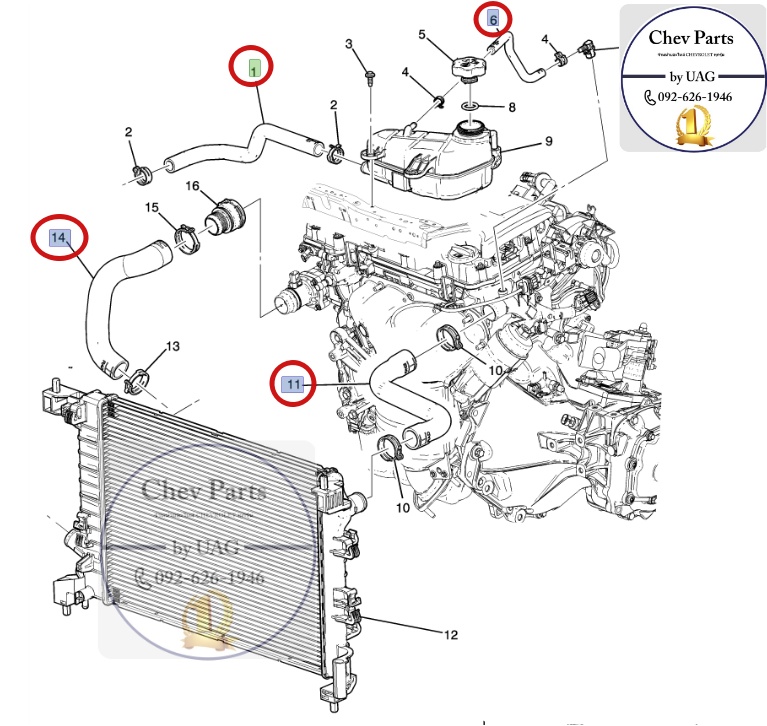 ชุดเปลี่ยนท่อน้ำทั้งระบบ,ท่อน้ำหล่อเย็น,ท่อยางหม้อน้ำ, CHEVRLET SONIC 1.4L เชฟโรเลต โซนิค1.4L ปี2013-2014 ( 1ชด = 5 ชิ้น)