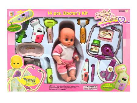 K TOYS ชุดเครื่องมือพยาบาลพร้อมตุ๊กตาคนไข้ + อุปกรณ์ มีเสียง มีไฟ มี 14 ชิ้น ขนาด ยาว 56*กว้าง 9*สูง 38 ซม.