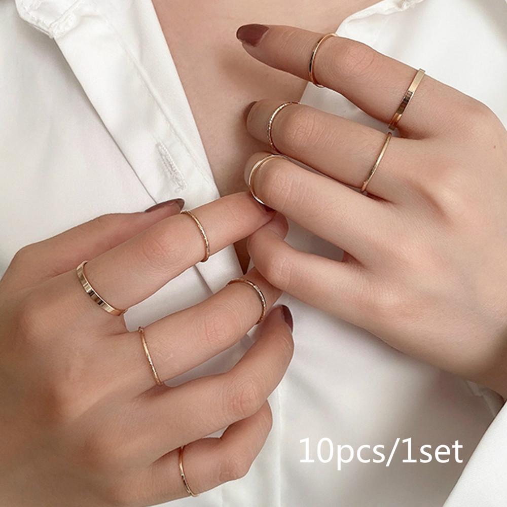 แหวนสวมนิ้ว แบบโลหะ เรียบง่าย แฟชั่นสไตล์พังก์ 10 ชิ้น （A14-02-5）