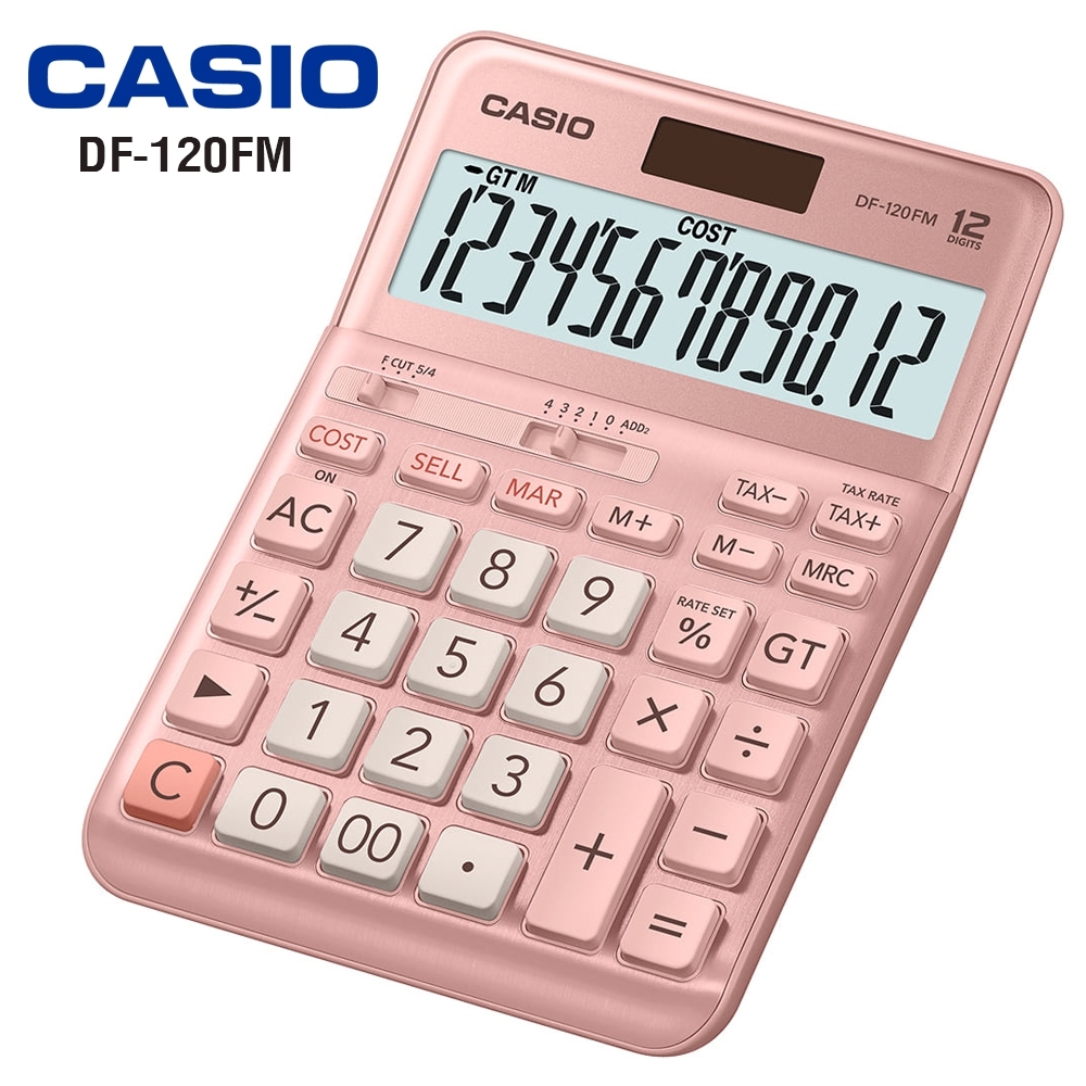 เครื่องคิดเลข หน้าจอ 12 หลัก  Casio  DF-120FM-PK  รุ่น Casio-DF-120-FM-02d-Cal