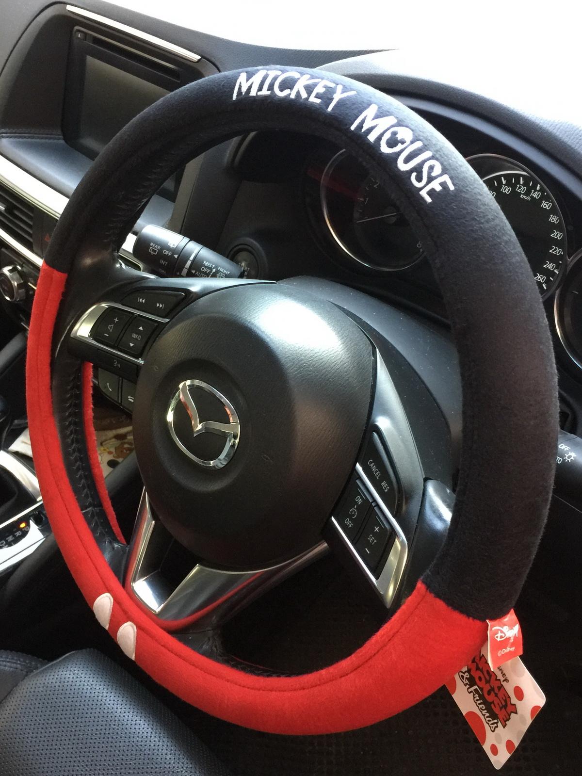 ลิขสิทธิ์แท้ มิกกี้เม้าส์ ที่หุ้มพวงมาลัย ตกแต่งรถยนต์ สีดำแดง Mickey Mouse Disney Car Steering Wheel Cover Black, Red