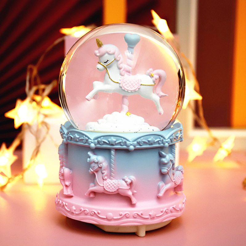 ม้าหมุนแบบมีเพลงกล่องลูกแก้วคริสตัลลูกบอลใส Dream ของขวัญวันเกิดสำหรับ Little Fairy Girl