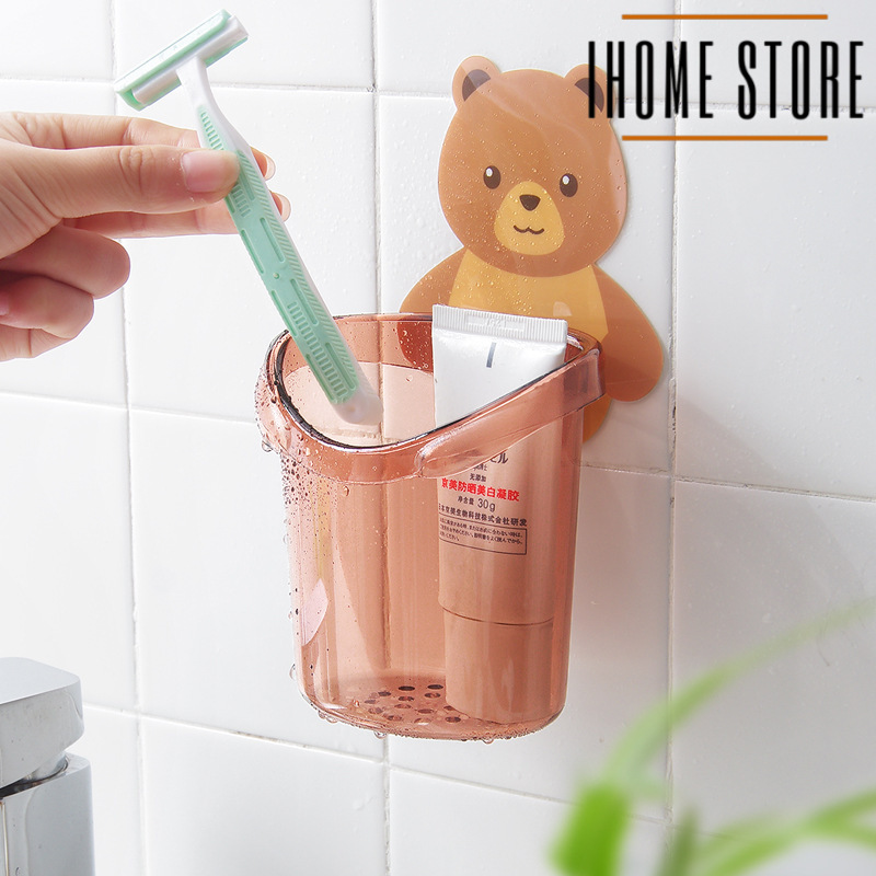 IHOME STORE I90018 ที่วางแปรงสีฟัน หมีน้อย ที่วางยาสีฟัน ชั้นวางของในห้องน้ำติดผนัง กล่องเก็บอุปกรณ์อาบน้ำ พร้อมจัดส่ง ร้านค้าในไทย