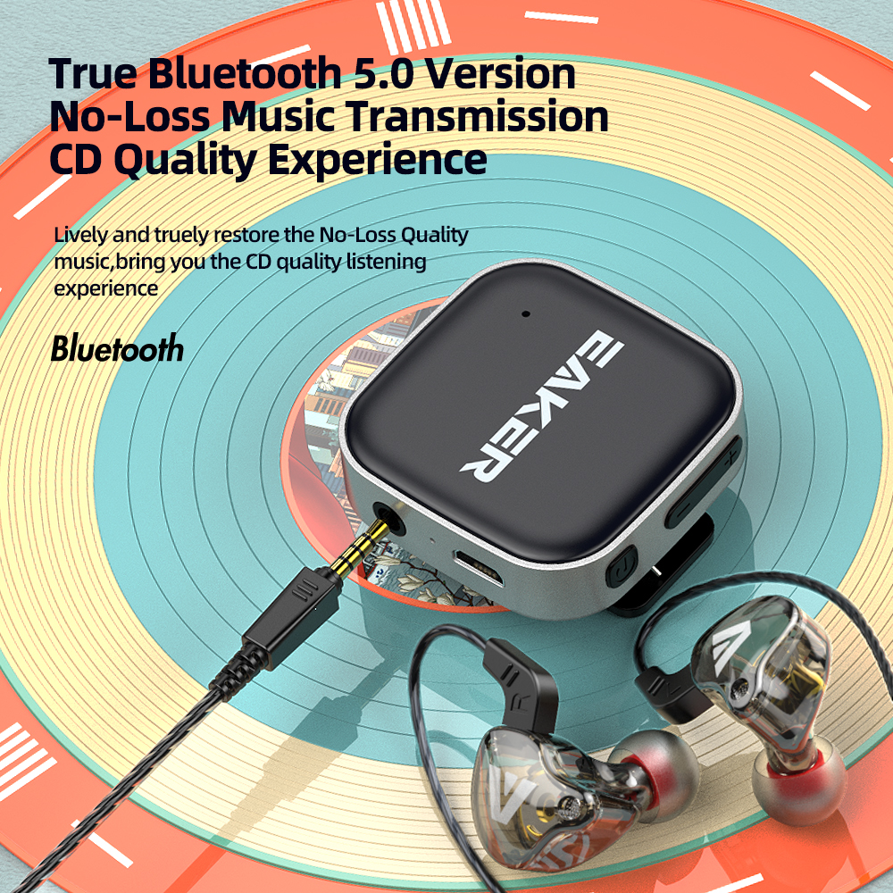 EAKER Bluetooth Receiver 5.0 / Earphone ช่องเสียบ 3.5mm อุปกรณ์รับสัญญาณบลูทูธพร้อมหูฟัง HD VOICE เสียงดี เบสแน่น รุ่น RE1