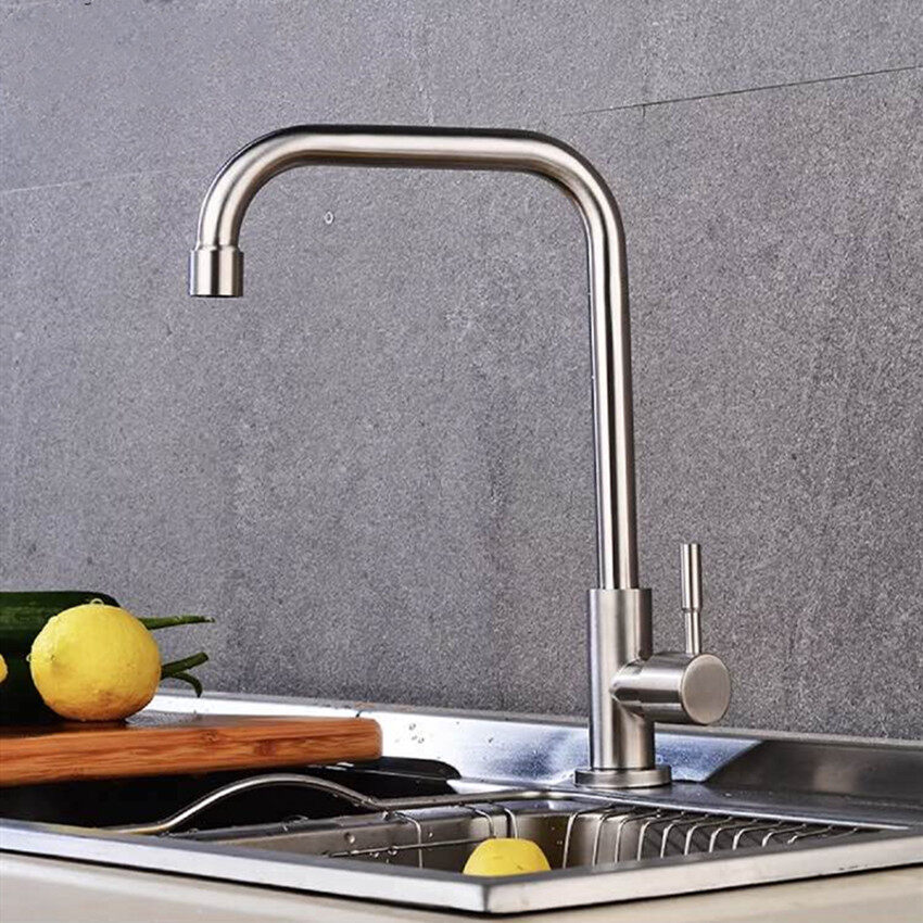 ป้องกันมลพิษน้ำมัน SUS304 สแตนเลสห้องน้ำอ่างล้างจานอ่างก้านเดี่ยวเย็นแตะก๊อกน้ำห้องครัว (นิกเกิล)