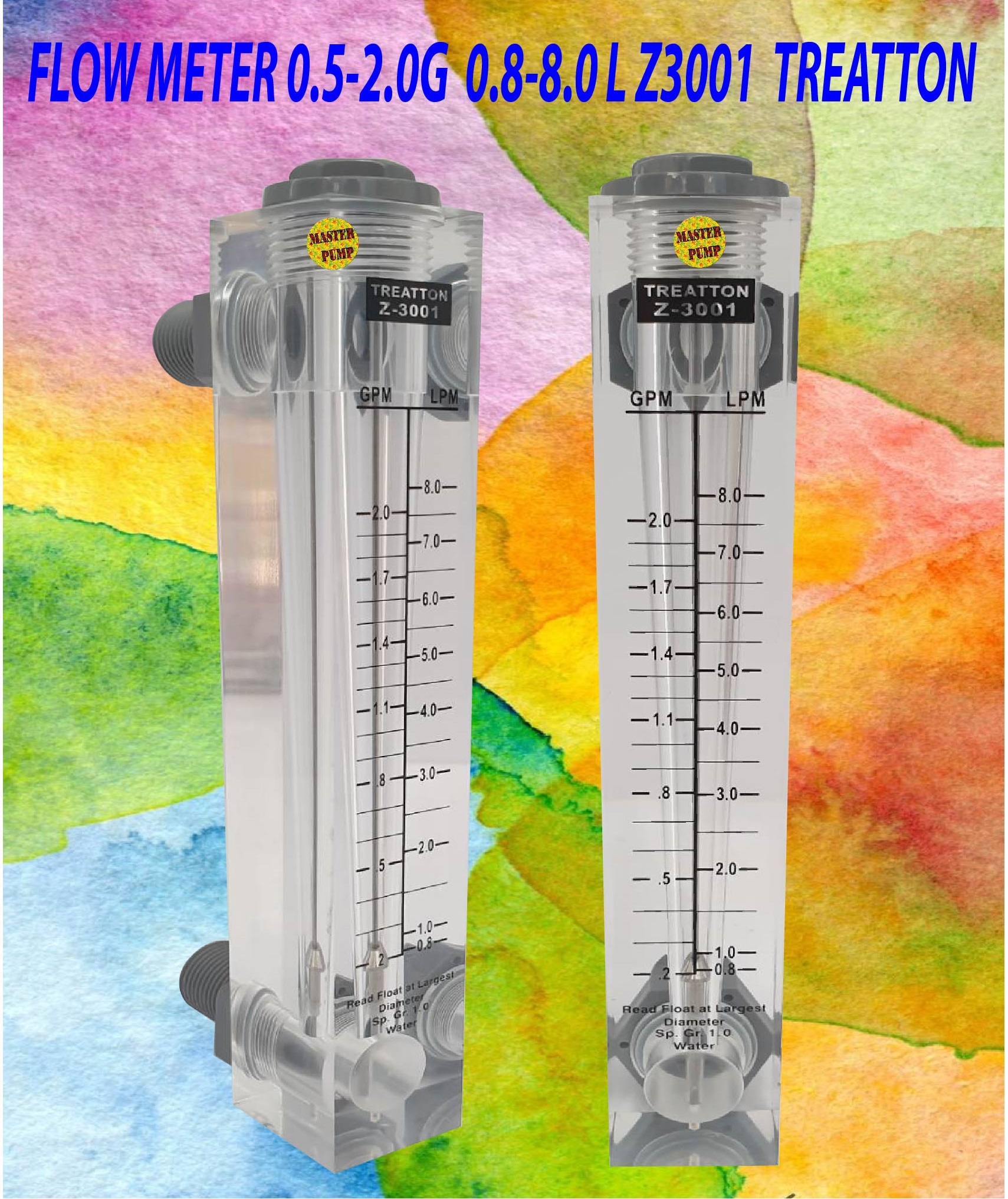 Flow Meter รุ่น Z-3001 (0.2-2GPM or 0.8-8 LPM) ขนาดท่อ 1/2 นิ้ว TREATTON