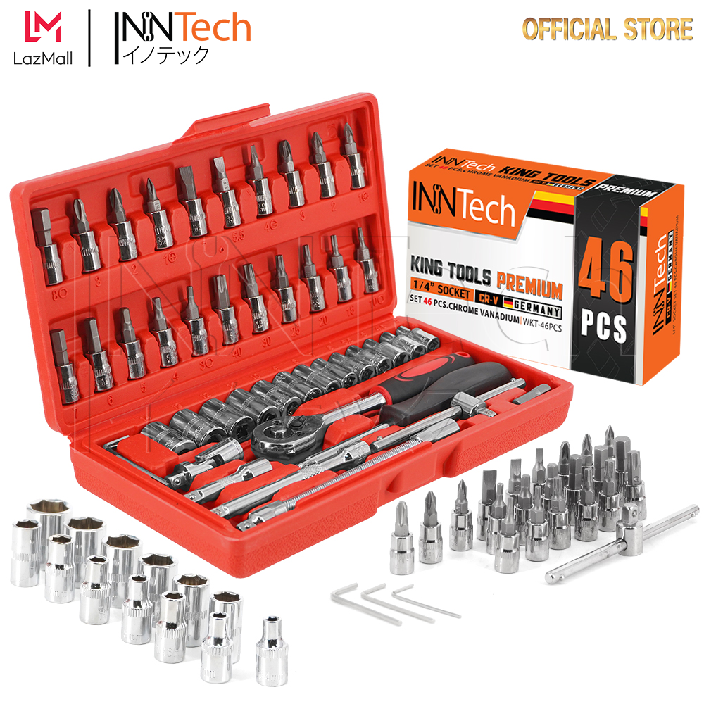 InnTech King Tools ชุดเครื่องมือ ประแจ ชุดบล็อก 46 ชิ้น แกน 1/4 นิ้ว Socket Set บล็อก ไขควง รุ่น WKT-46PCS