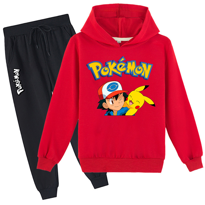New Children's Clothing Hoodie+Trousers Pikachu Peripheral Medium and Big Children Cartoon Spring and Autumn Print Casual Sweatshirt