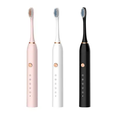 HHK263 【 สินค้าส่งจากไทย】（2pcs:Pink & black）Chargeable Ultrasonic Electric Toothbrush Set With Soft Bristles for Adult
