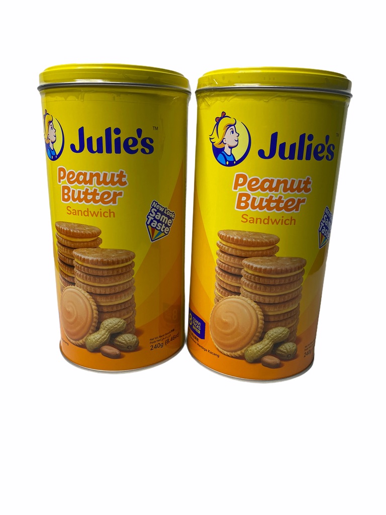 JULIE'S Peanut Butter Sandwich รุ่นกระป๋อง ปริมาณ 240g กระป๋องสีเหลือง 1SETCOMBO/จำนวน 2 กระป๋อง/บรรจุปริมาณ 240g ราคาพิเศษ สินค้าพร้อมส่ง