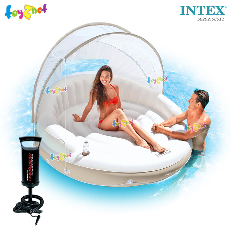 Intex ส่งฟรี แพยาง โซฟาเป่าลม กลมพร้อมที่บังแดด คาโนพี่ ไอส์แลนด์ 1.99x1.55 ม. รุ่น 58292 + ที่สูบลมดับเบิ้ลควิ๊ก วัน