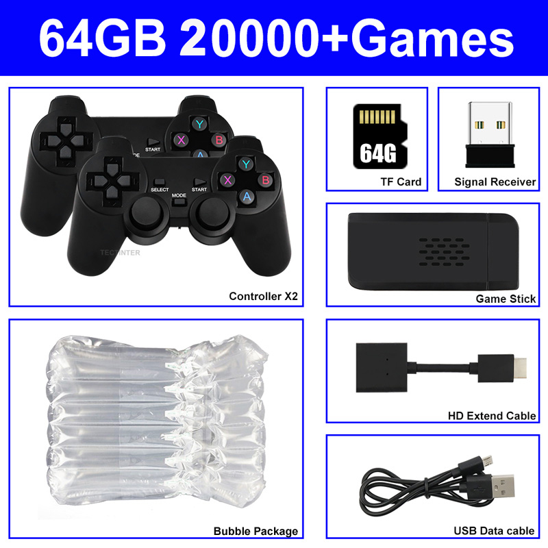 4พันวิดีโอเกมคอนโซลควบคุมไร้สาย Gamepad ในตัว20000เกม64กรัมย้อนยุค ...