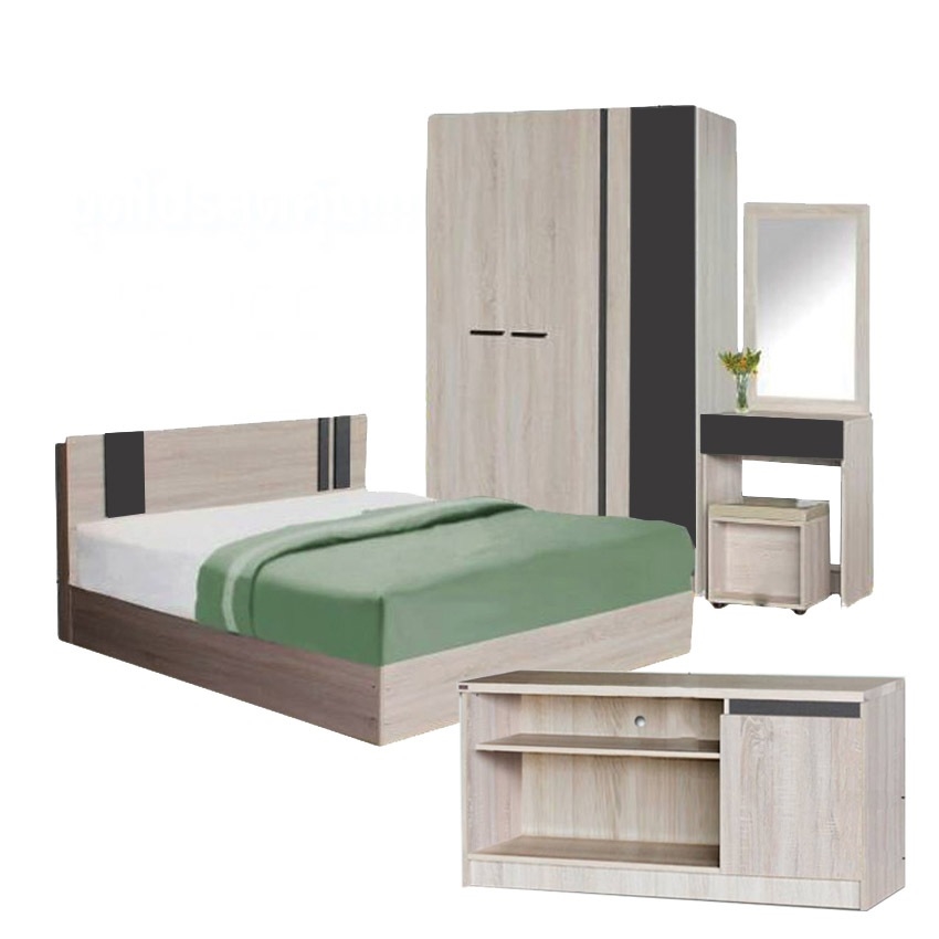 RF Furniture ชุดห้องนอน 5ฟุต รุ่น กลอรี่ เตียง 5ฟุต +ตู้เสื้อผ้า 120 ซม.+โต๊ะแป้ง 60 ซม.+ชั้นวางทีวี 120 ซม. สีโซลิดกราไฟท์ BEDROOM SET