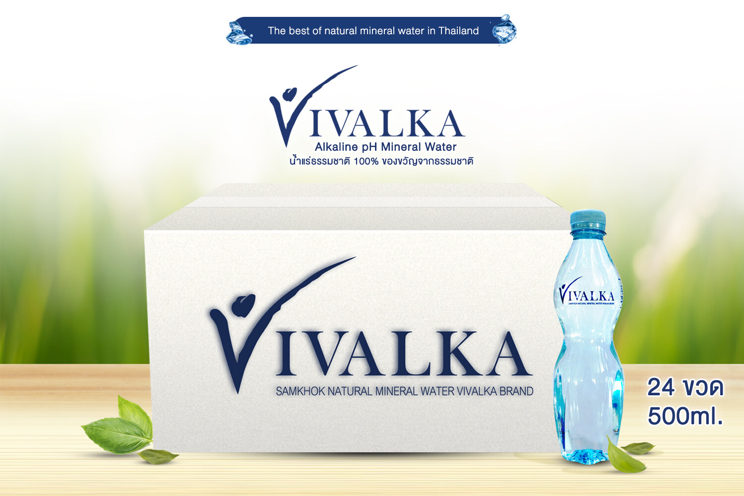 Vivalka Mineral Water With Alkaline pH วิวัลก้าน้ำแร่ธรรมชาติ กล่อง 24 ขวด